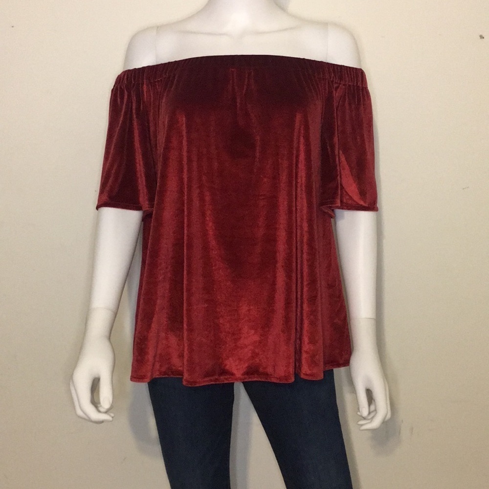 NWT Chelsea & Theodore Cold Shoulder Velour Top